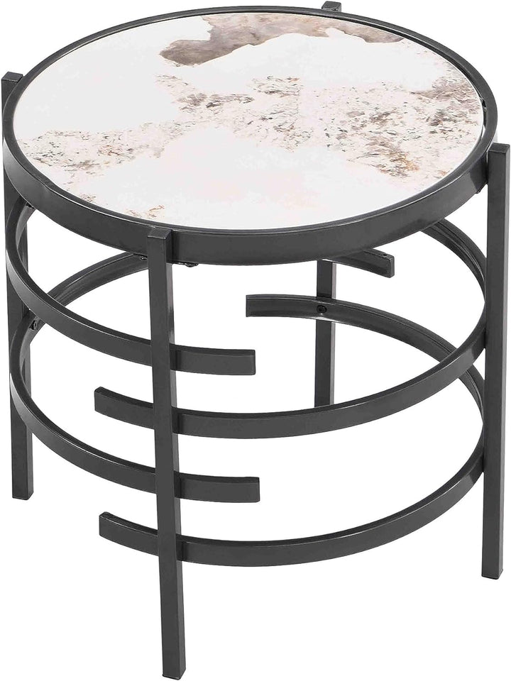 Modern Round End Table with Sintered Stone Top, Grey