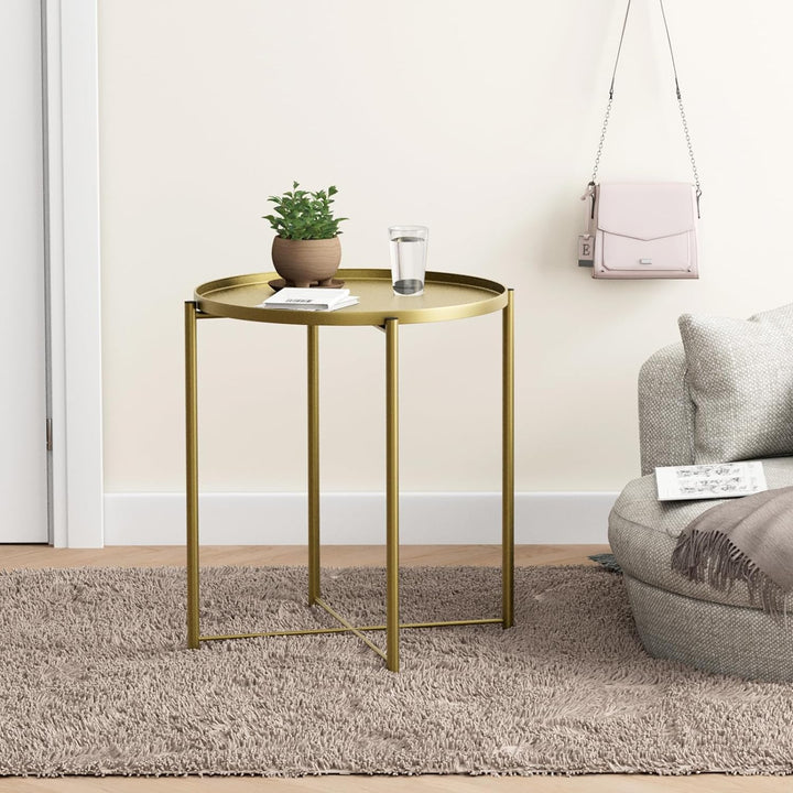 Metal Side Table, Gold End Table for Small Spaces