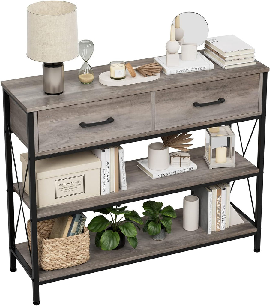 Industrial Console Table, Vintage Hallway Foyer, Grey