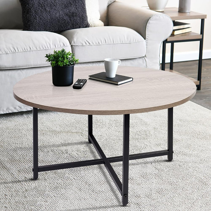 Round Coffee Table - Stylish Modern Small Coffee Table, Grey