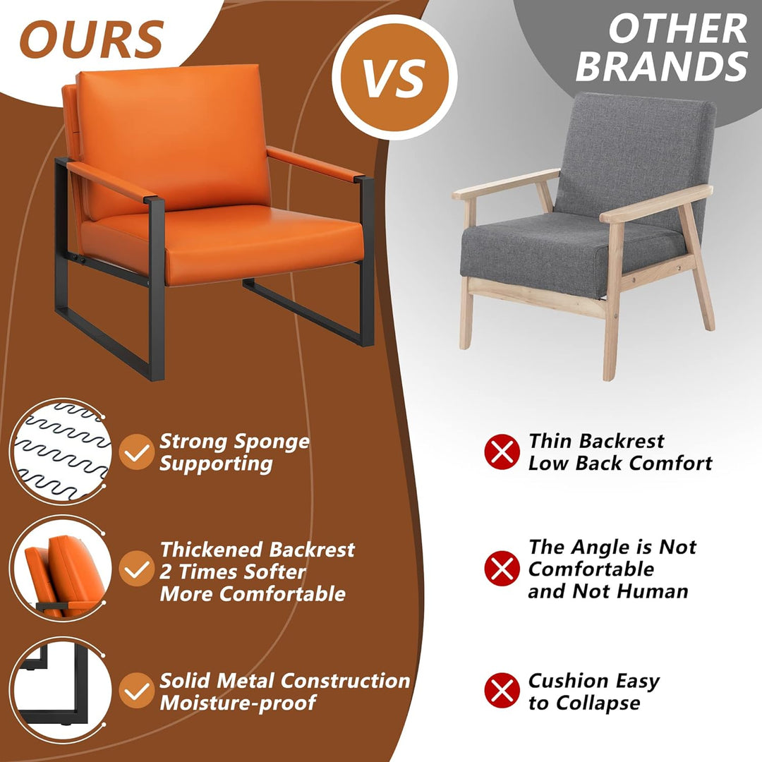 Modern PU Leather Accent Chair, Orange