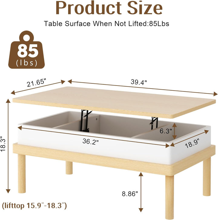 Shintenchi Lift Top Coffee Table with Hidden Compartment, Oak