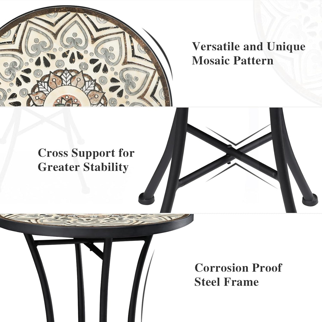 Mosaic Outdoor Side Table, 14" Round Folding End Table