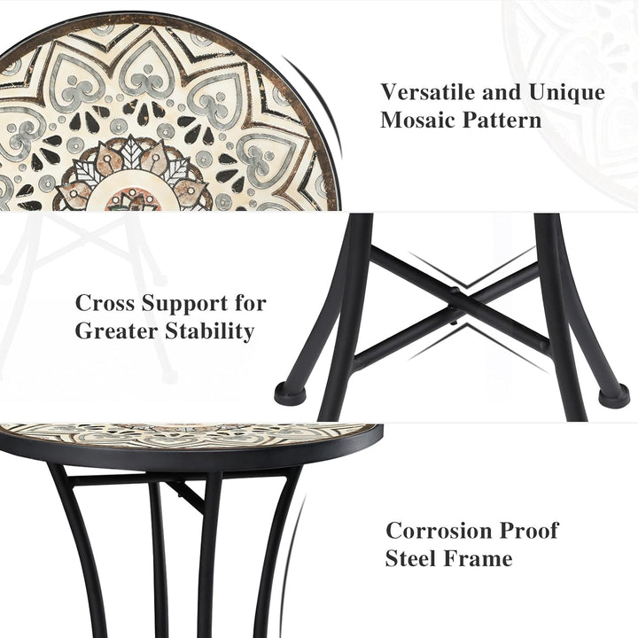 Mosaic Outdoor Side Table, 14" Round Folding End Table