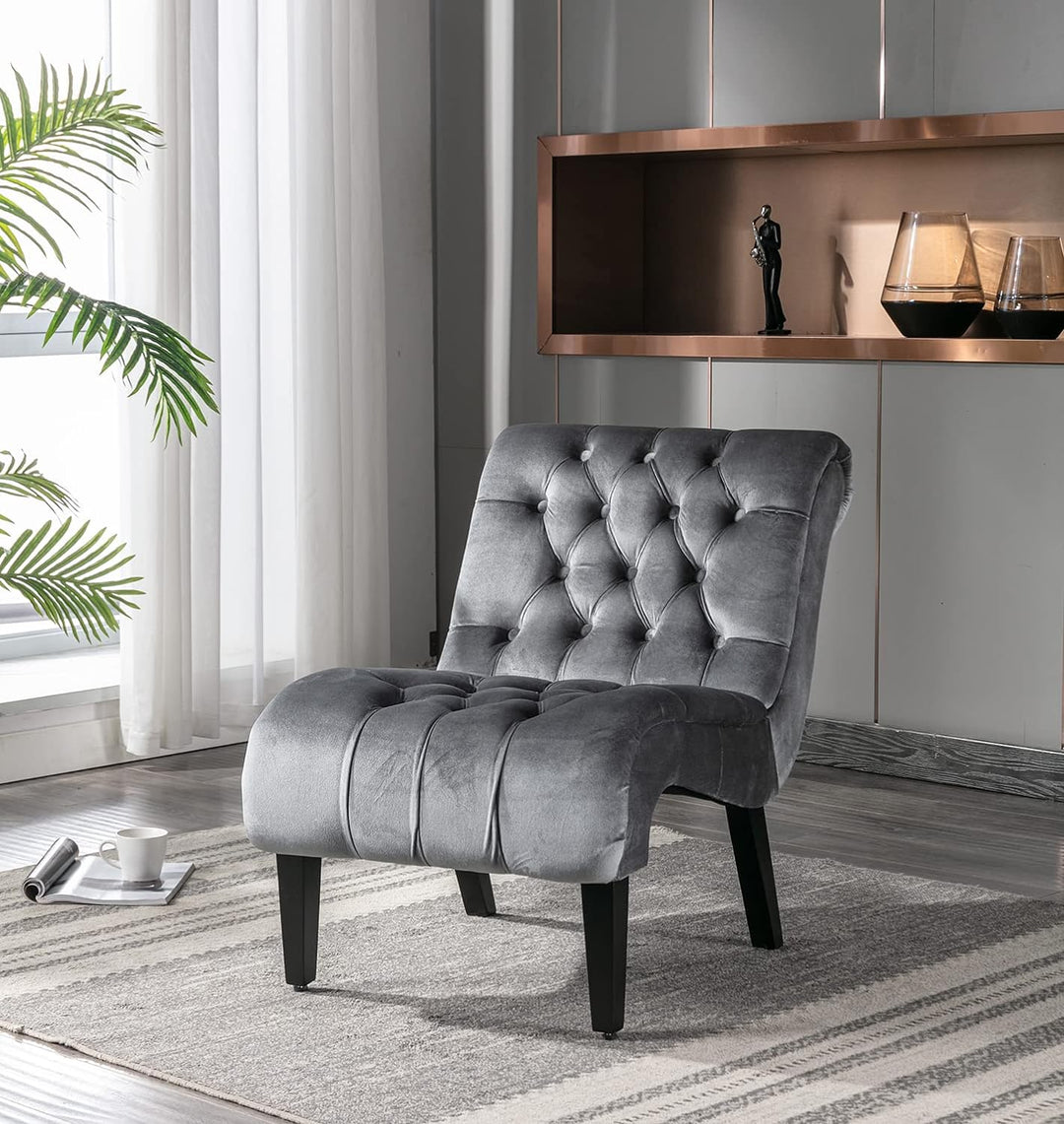 Comfy Velvet Accent Chair, Modern Lounge Chair Silver