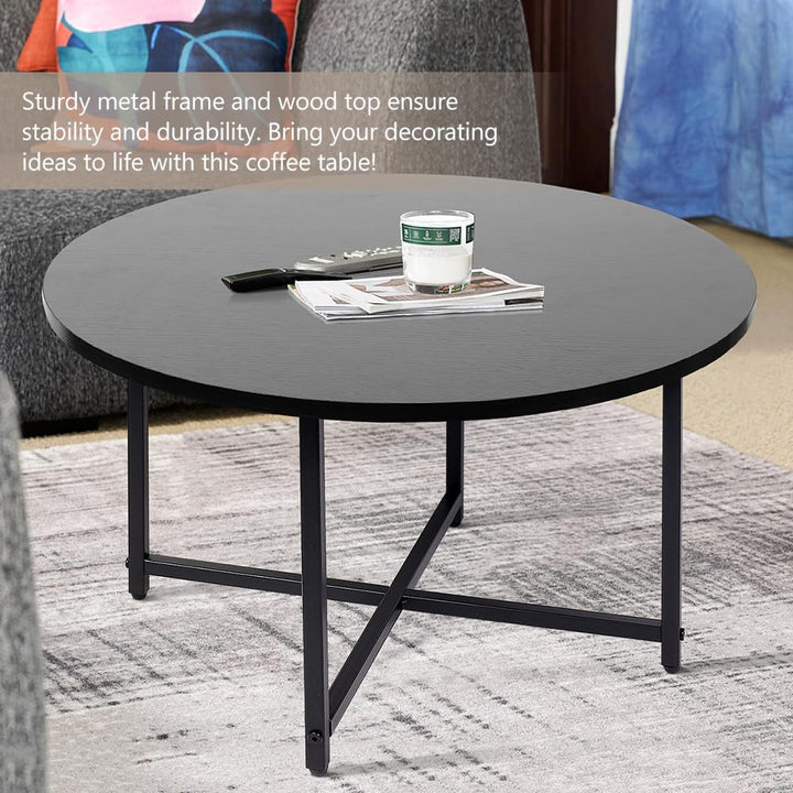 Round Coffee Table - Stylish Modern Small Coffee Table, Black