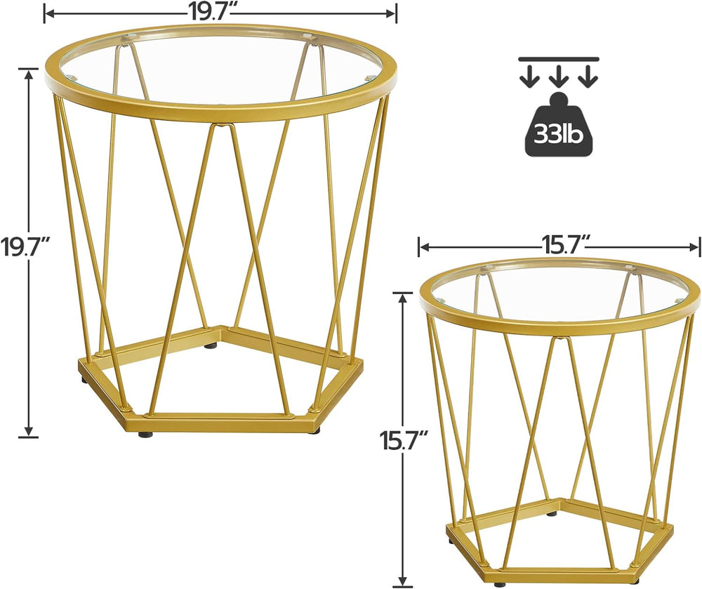 Small Coffee Table Set of 2, Round Coffee End Table, Gold