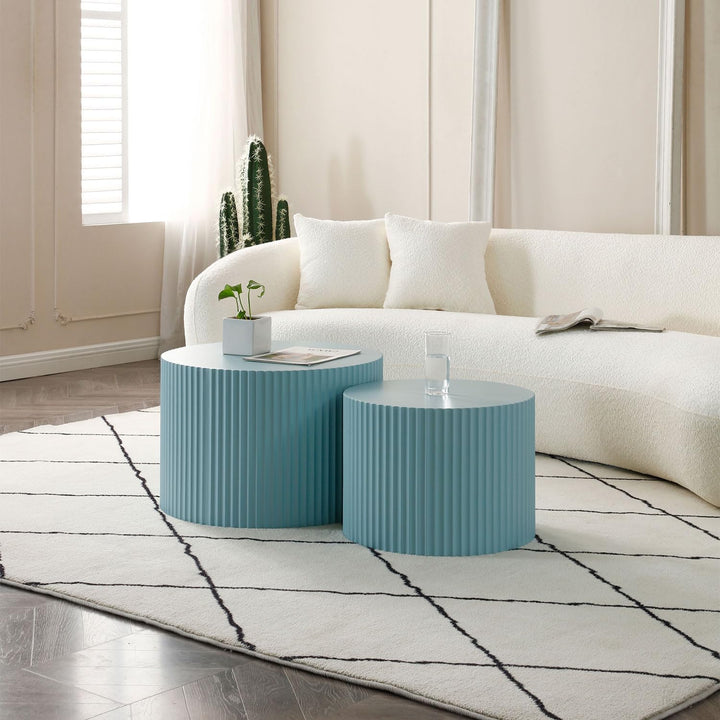 Round Coffee Table Set, Modern Nesting End Table, 23.62" Blue