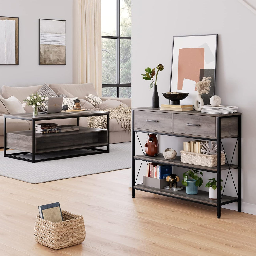 Industrial Console Table, Vintage Hallway Foyer, Grey