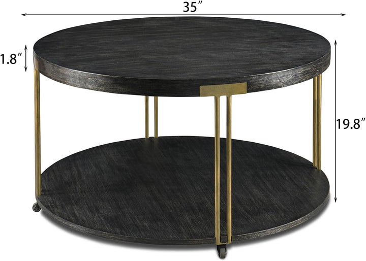 Round 35" Coffee Table, 2 Tier Sofa Table, Wooden