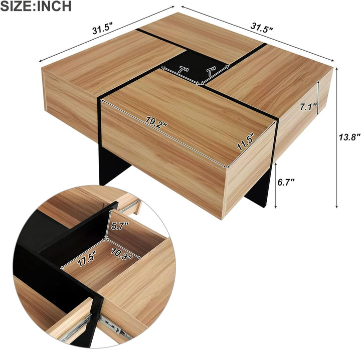 Versatile Square Coffee Table with Extendable Tabletop, Brown