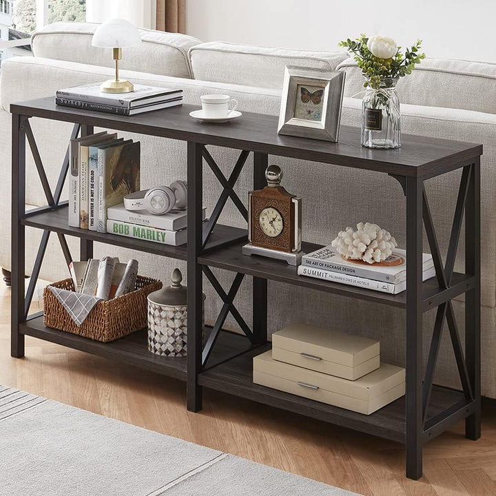 Industrial Console Table, Rustic Wood and Metal Sofa Table