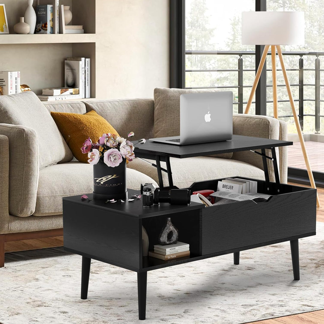 Lift-Top Coffee Table with Storage - Wood, Black