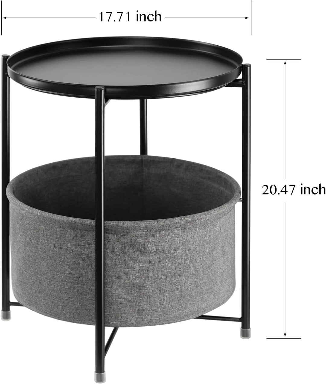 Round Side Table with Fabric Storage Basket