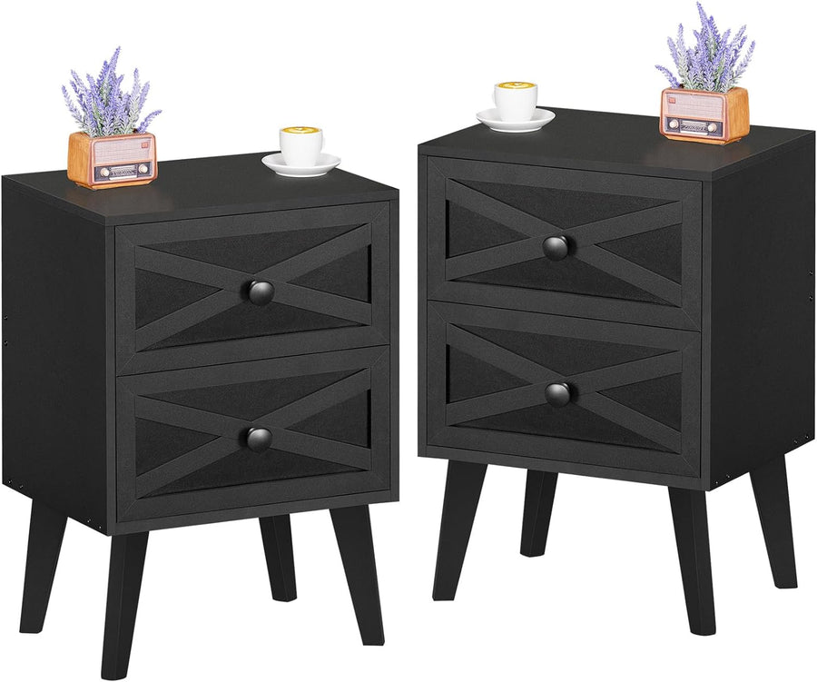 Nightstand Set of 2, Black End Table with 2 Drawers