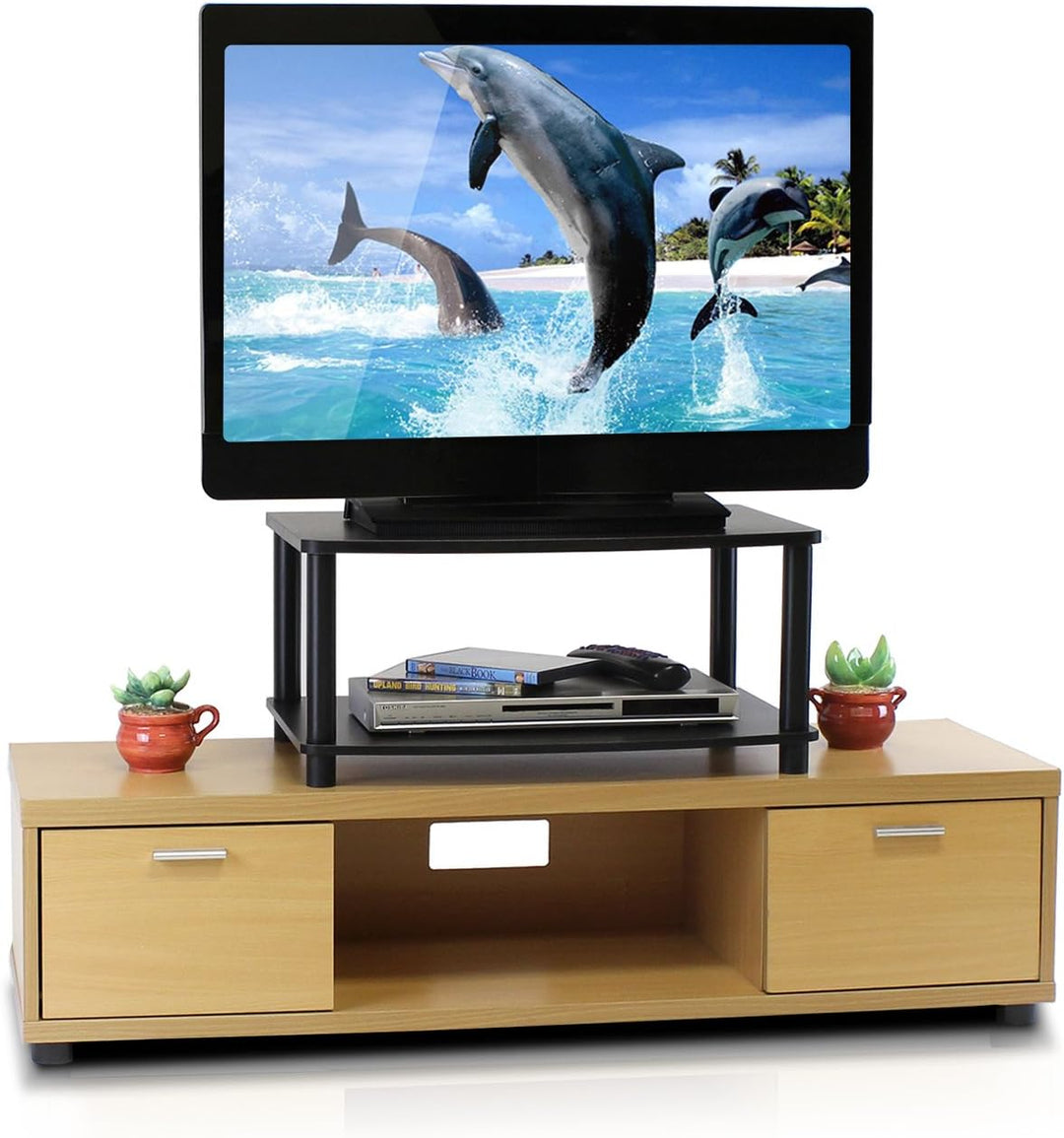 Elevated TV Stand, 2 Tiers, Plastic Tubes, Espresso/Black