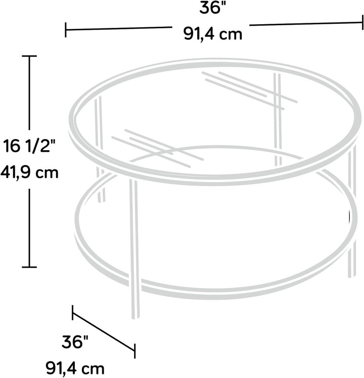 Sauder Round Coffee Table, Glass and Gold Finish