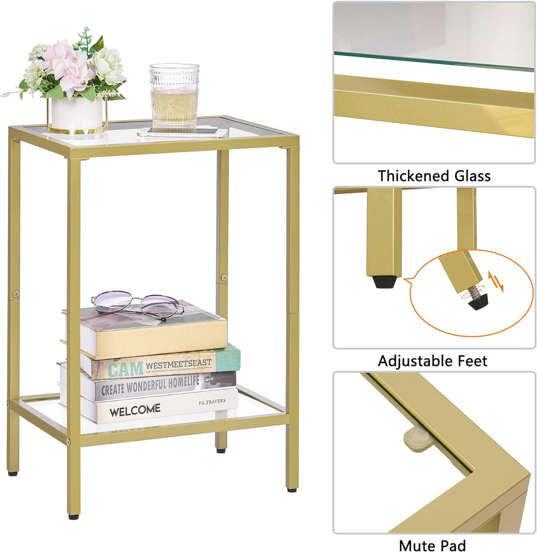 2-Tier Side Table, End Tables with Tempered Glass, Nightstands