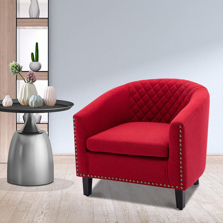 Armchair Barrel Club Chair,Modern Line Fabric Accent Chair (Red)