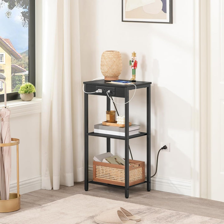 Tall End Table 3-Tier Telephone Table Charging Station