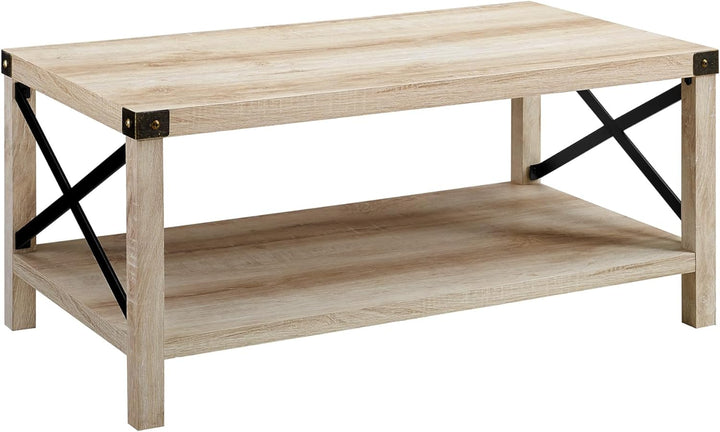 Sedalia Modern Farmhouse Metal X Coffee Table, White Oak