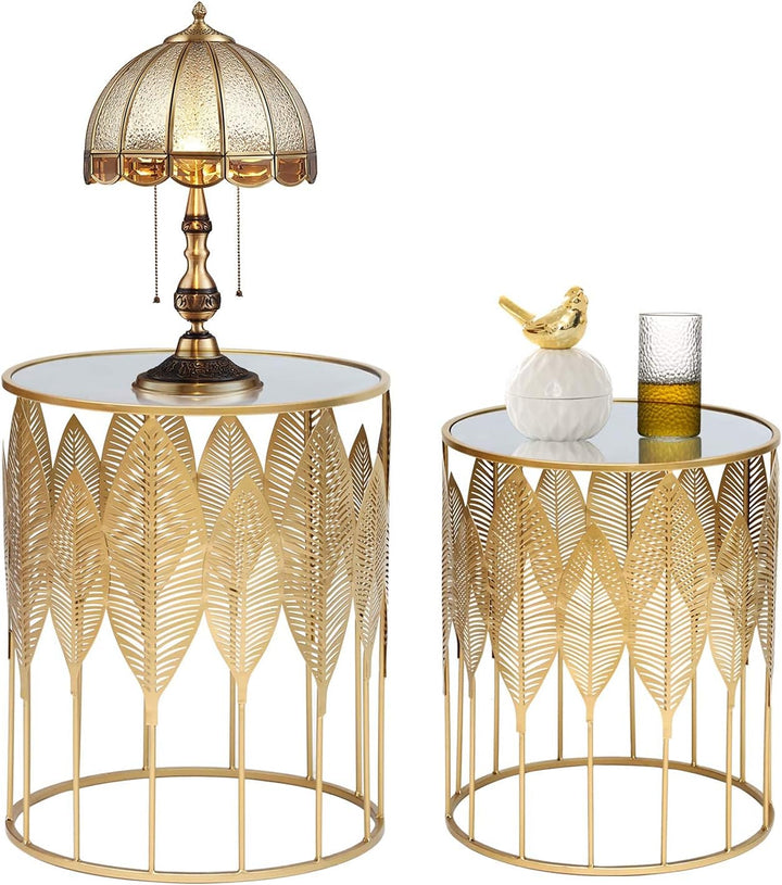 End Tables Set of 2, Gold Nesting Side Coffee