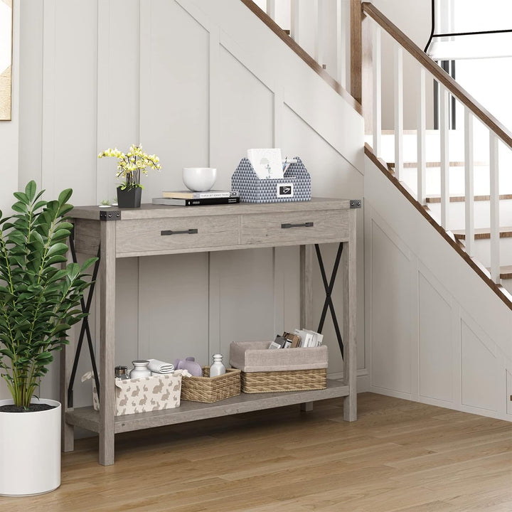 Console Table, Farmhouse Entryway, Accent Wood Sofa-Grey