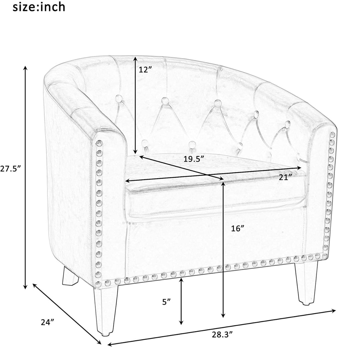 Armchair Barrel Club Chair,Modern PU Leather Accent Chair Arm Club Chair w/Nailheads and Solid Wood Legs,Tub Barrel Style Lounge Chair for Living Room Bedroom Reception Room (White)