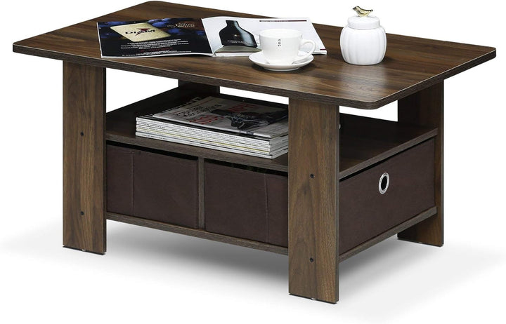 Furinno Andrey Coffee Table with Bin Drawer, Columbia Walnut