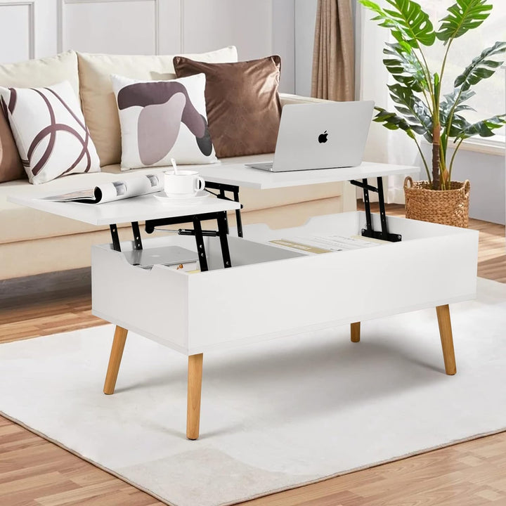 VOWNER Coffee Table with Lift Top, Hidden Storage, White