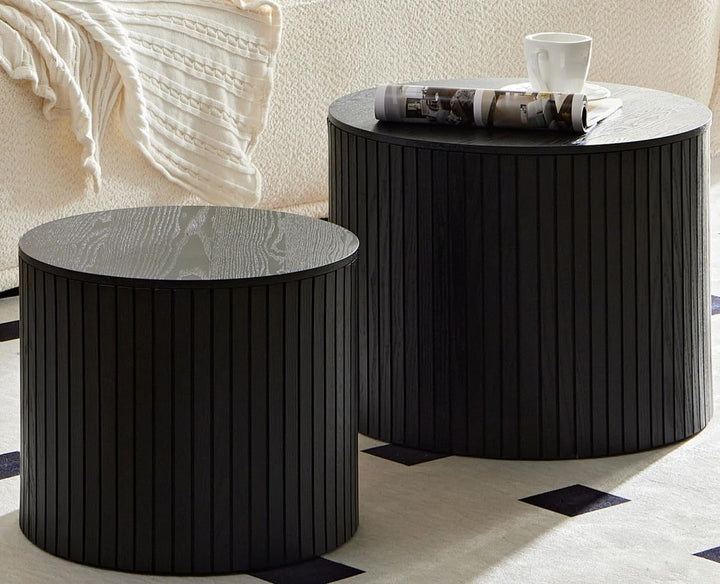 19.17'' Black Nesting Coffee Table Set, Modern Round Wooden Tables(Black-round-19.17)