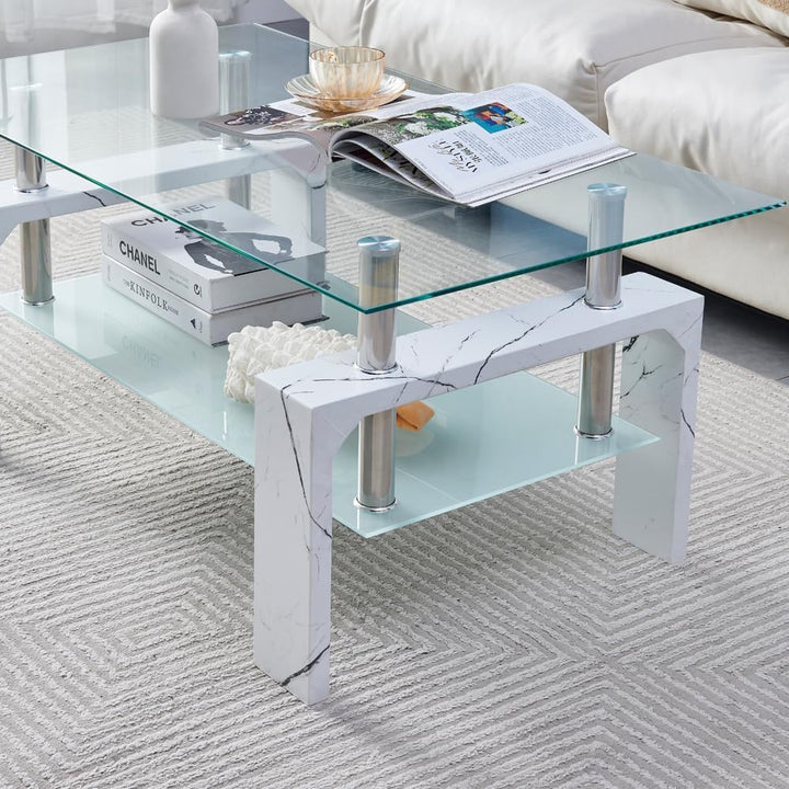 Elegant Modern Rectangle Coffee Table, Marble