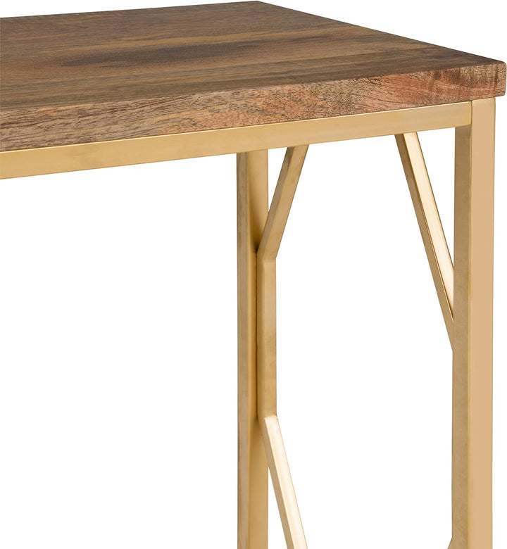 Metal Wood Accent Side Table Natural Gold