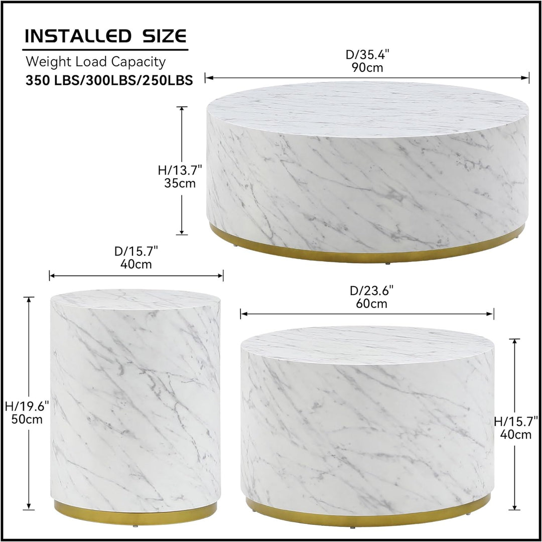 Elegant Marble Coffee Table Set, White