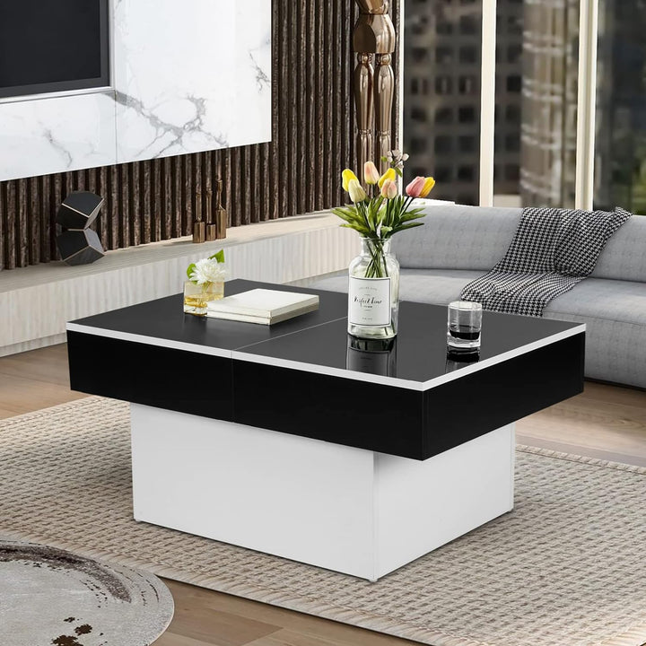 Modern Extendable Coffee Table w/ Storage, High Gloss Black