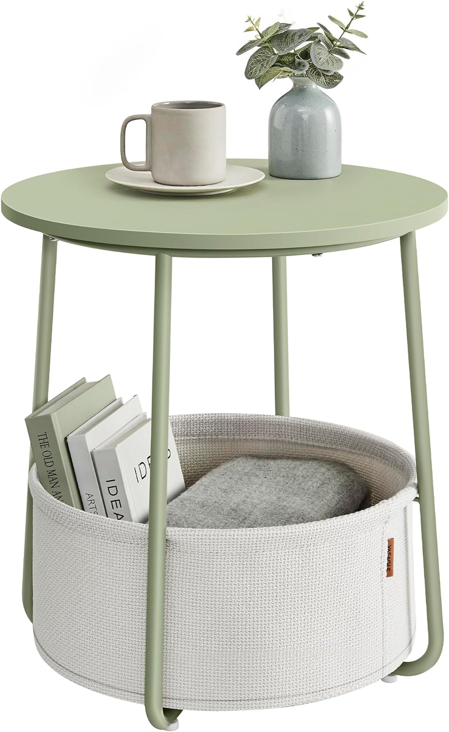 Small Round Side Table with Fabric Basket