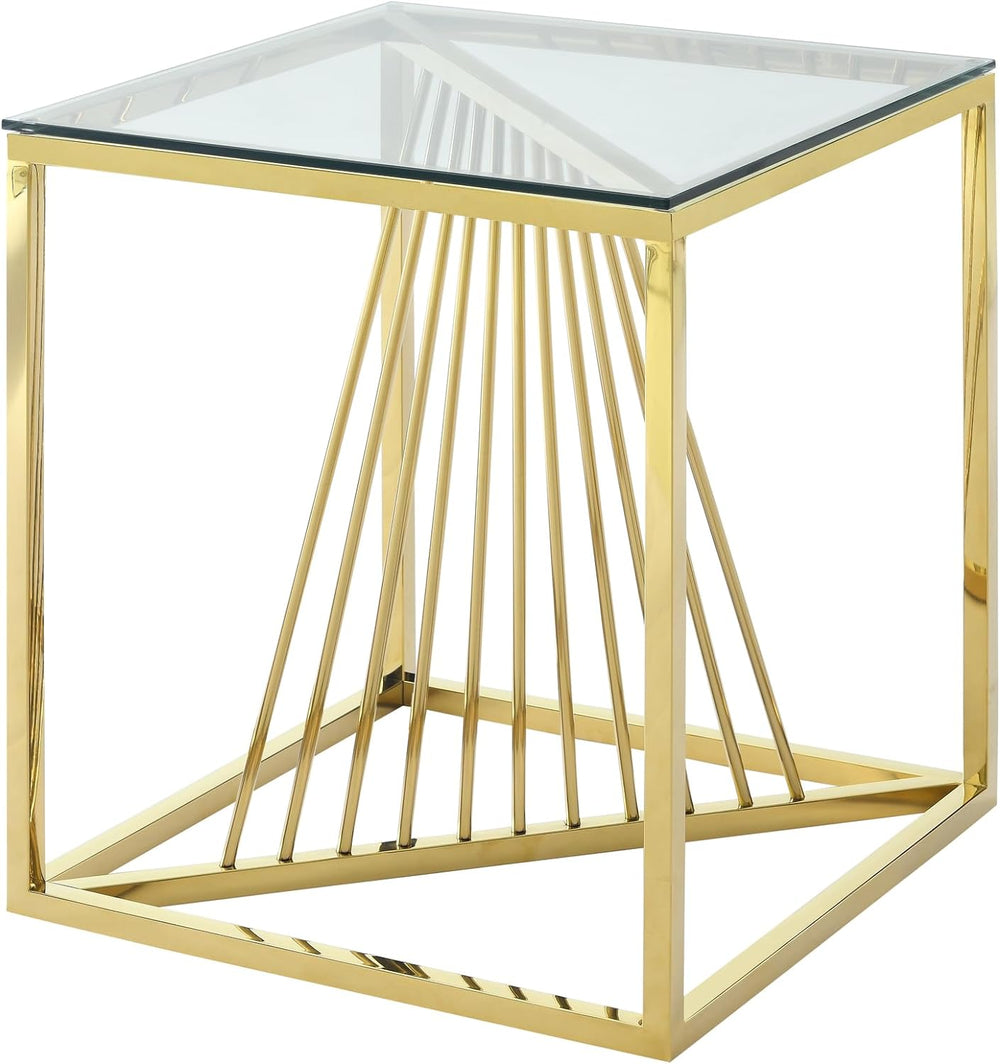 20 Inch Modern Glass Coffee Table with Metal Frame, Accent Furniture (Gold)