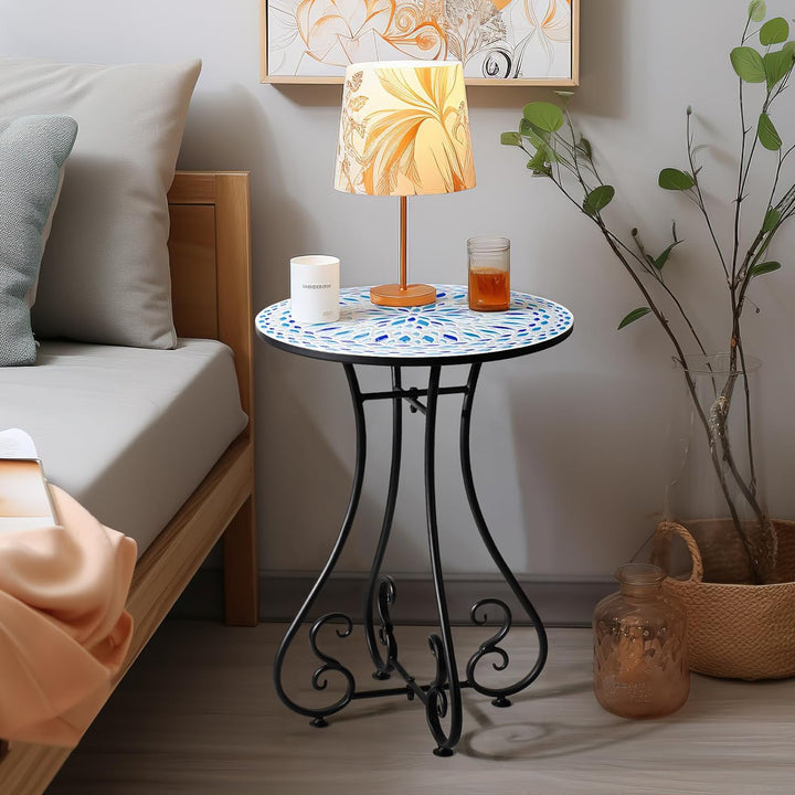 16" Round Accent Side Table, Metal Scrollwork End Table