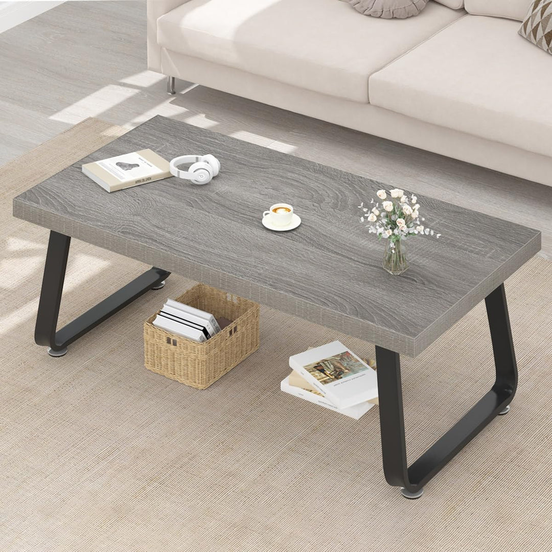 Modern Minimalist Coffee Table, Wooden Rectangle Living Room Table, Light Grey Oak