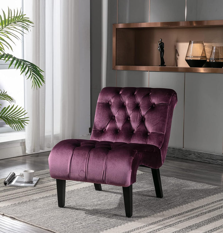 Comfy Velvet Accent Chair, Modern Lounge Chair Purple