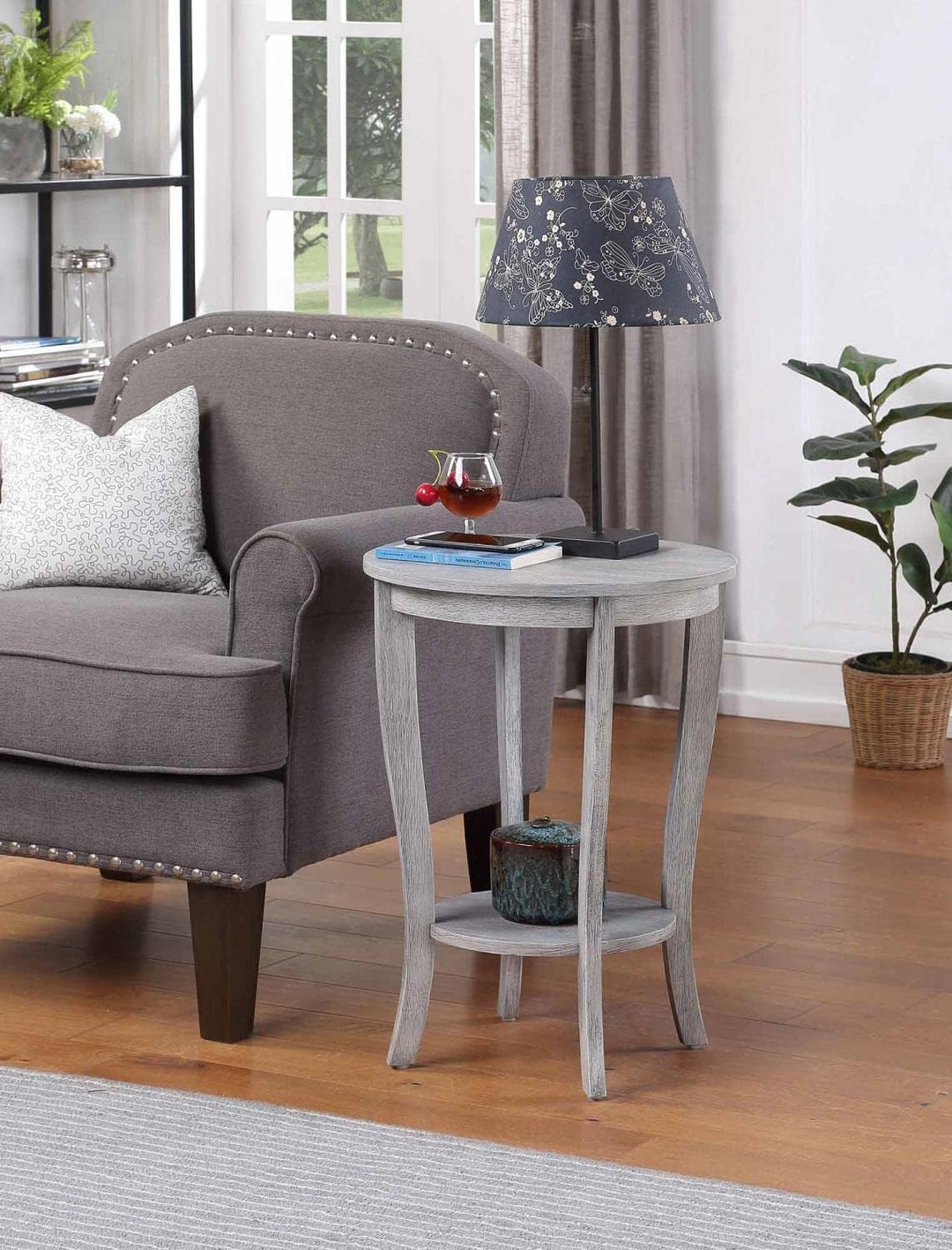 American Heritage Round End Table, Light Gray