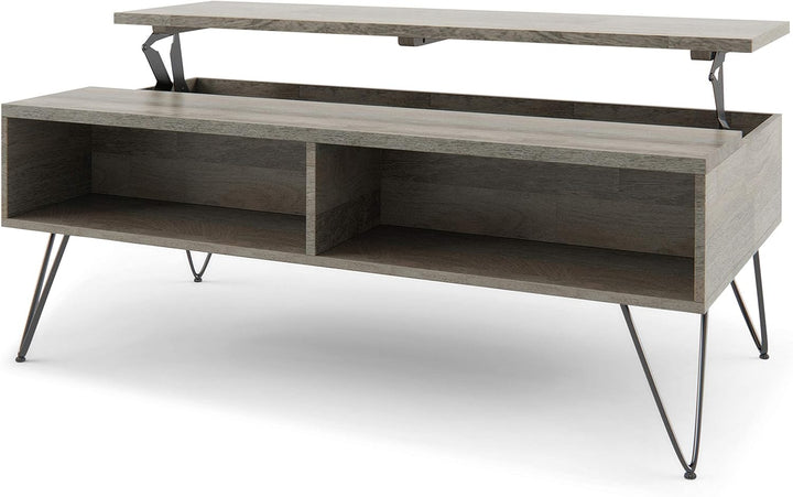 Solid Mango Wood and Metal Industrial Lift Top Coffee Table, Grey