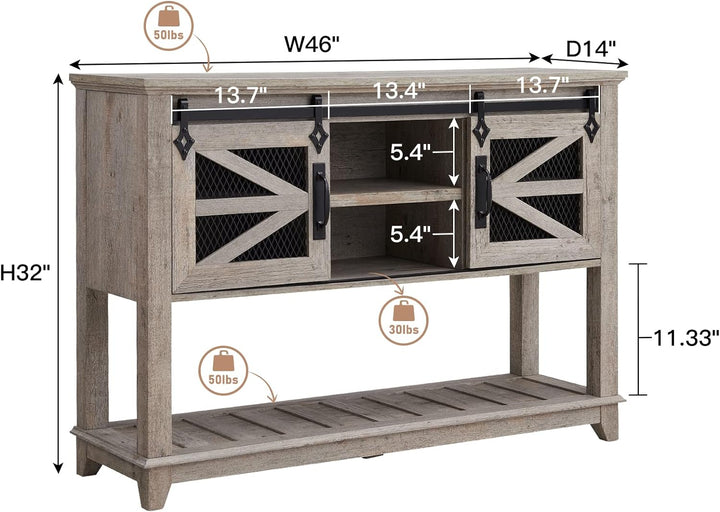 Entryway Table w/Sliding Barn Doors, 46'' Farmhouse