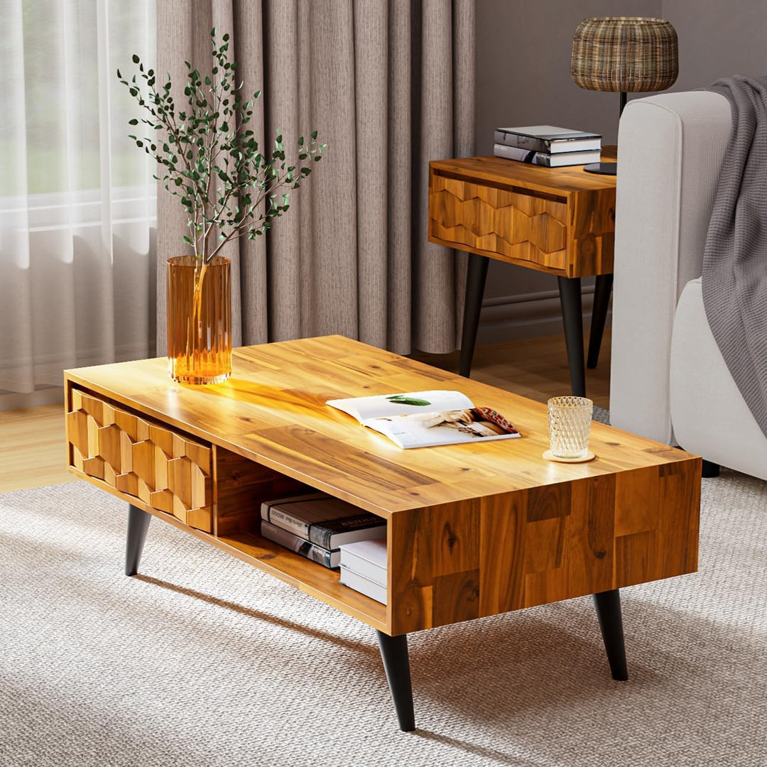 Solid Wood Coffee Tables, Mid Century Modern Design, Teak Brown