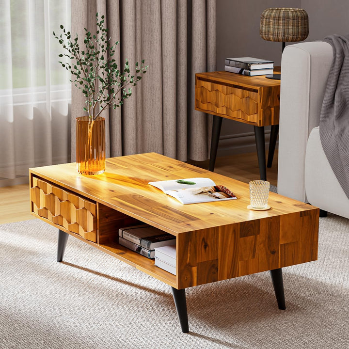 Solid Wood Coffee Tables, Mid Century Modern Design, Teak Brown