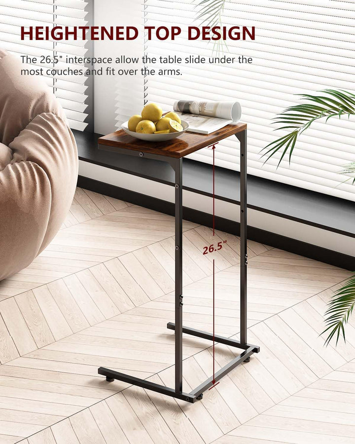 C Shaped End Table Set of 2 w/ Charging Station, Storage