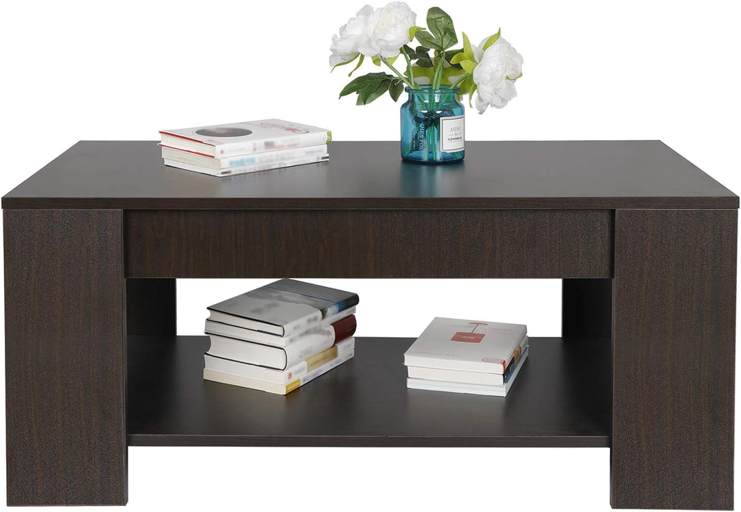 Modern Lift-Top Coffee Table with Hidden Compartment, Black