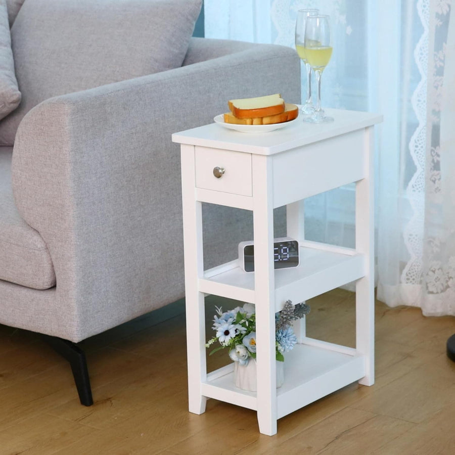 3-Tier White Nightstand, Wood Look Accent Tables