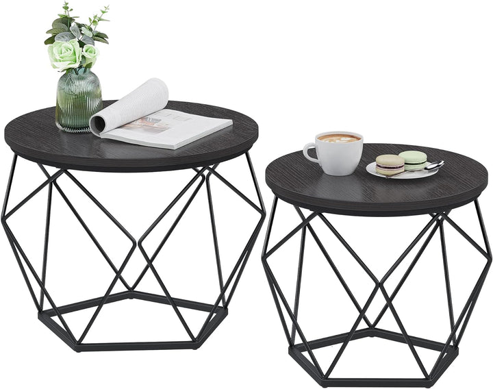 VASAGLE Small Coffee Table Set, Round Side End Tables, Black