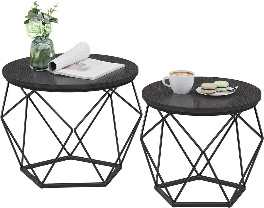 VASAGLE Small Coffee Table Set, Round Side End Tables, Black